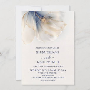 Blue Gold Smoky Watercolor Flower Wedding Invitation
