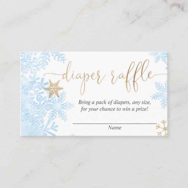 Blue gold snowflake boy baby shower diaper raffle enclosure card (Front)