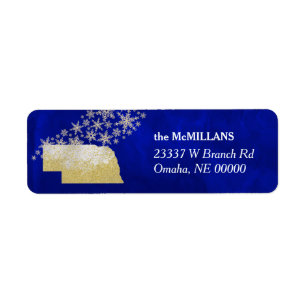 Blue Gold Snowflake Nebraska Return Address