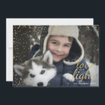 Blue & Gold Snowy Love & Light Hanukkah Photo Card<br><div class="desc">Stylish and cute Hanukkah Holiday Photo Card is perfect for all your friends and family this holiday season. Features blue watercolor paint strokes on the back with gold stars and snowflakes on the back. The front has gold snowflakes and gold "Love and Light." Customize the text with your family name...</div>