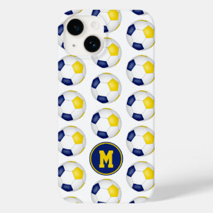 blue gold soccer balls pattern monogrammed Case-Mate iPhone 14 case