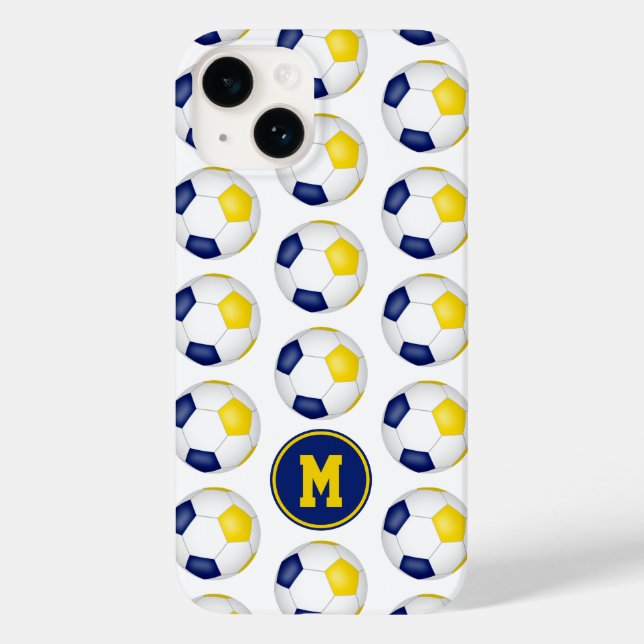 blue gold soccer balls pattern monogrammed Case-Mate iPhone case (Back)
