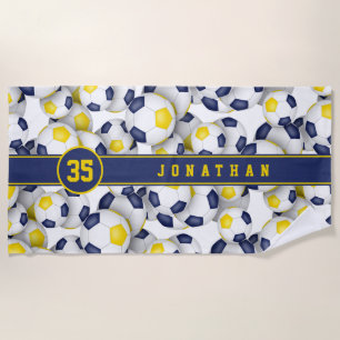 Blue gold soccer team colours boys girls beach towel
