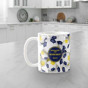 blue gold soccer team colours coach name coffee mug