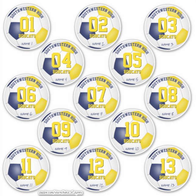 blue gold soccer team gift ideas set of 13 (Front)