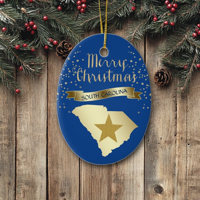 Blue Gold South Carolina Star Ceramic Ornament (Creator Uploaded)