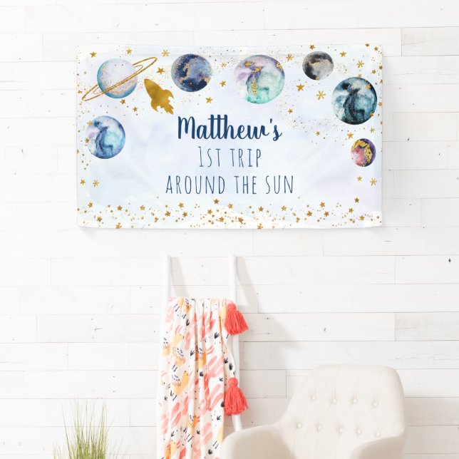 Blue Gold Space Birthday Banner (Insitu)