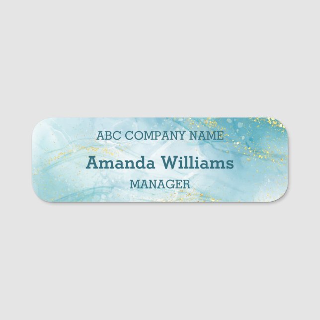 Blue Gold Sparkle Employee Name Tag (Front)