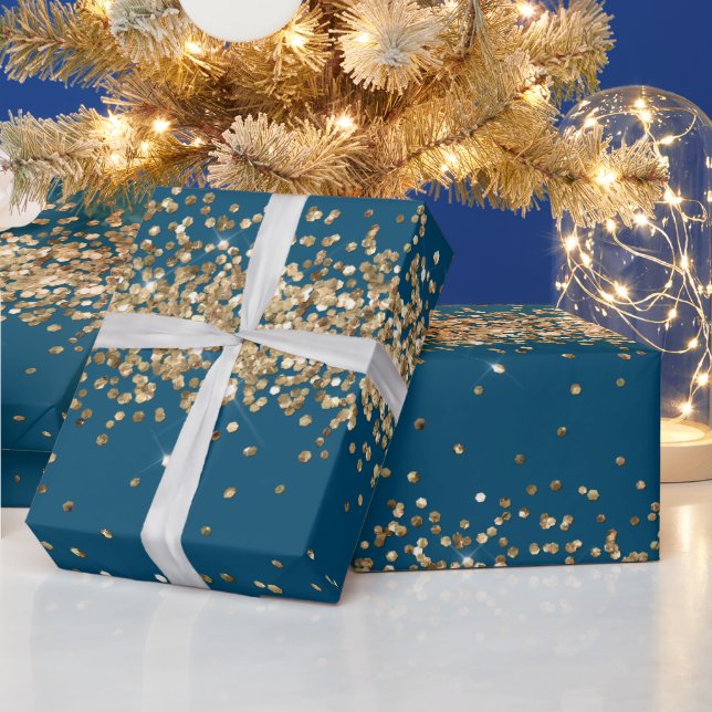 Blue Gold Sparkle Glitter  Wrapping Paper (Holidays)