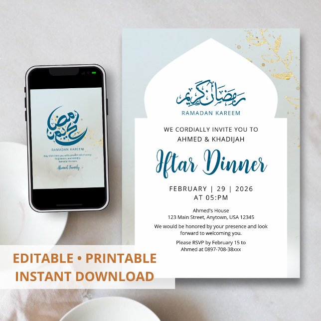 Blue Gold Sparkle Iftar Dinner Invitation (Creator Uploaded)