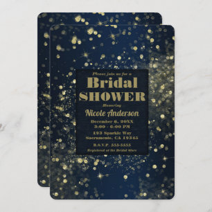 Blue & Gold Sparkling Lights Glam Bridal Shower Invitation