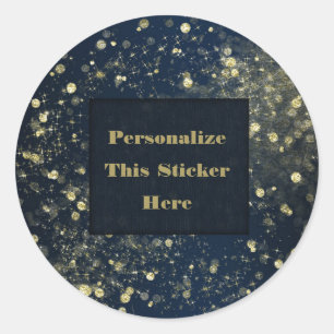 Blue & Gold Sparkling Lights Glam Sparkle Glitter Classic Round Sticker