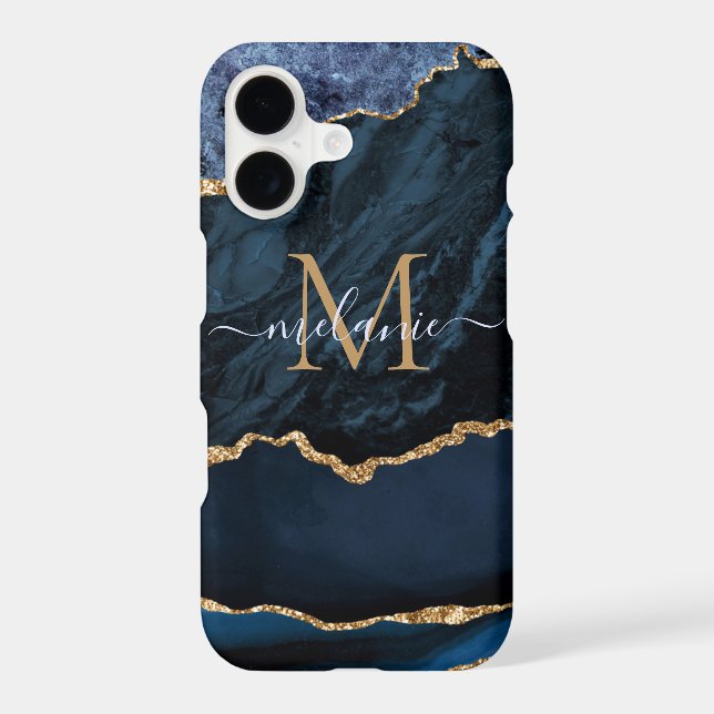 Blue Gold Sparkly iPhone Case Personalized Gift (Back)