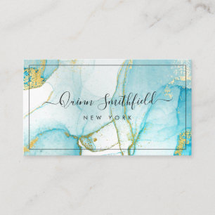 Blue Gold Splatter Watercolor Business Card