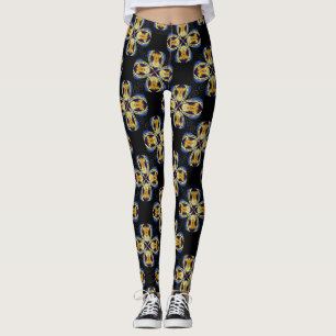 Blue gold star endless pattern leggings