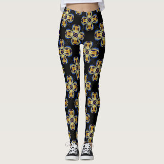 Blue gold star endless pattern leggings