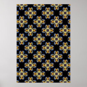 Blue gold star endless pattern poster