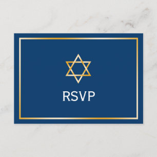 Blue Gold Star of David Bar Mitzvah RSVP Card