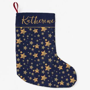 Blue Gold Star Pattern Retro Vintage Holiday Xmas Small Christmas Stocking