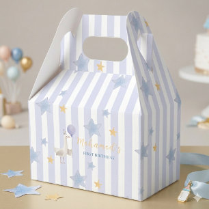 Blue Gold Star Stripe Silly Goose First Birthday Favor Box