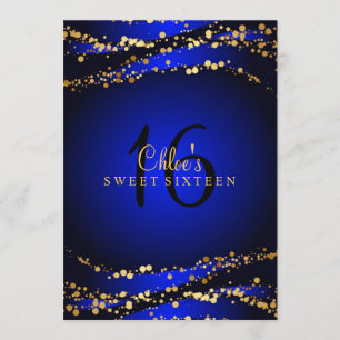Blue & Gold Stardust Sweet 16 Invitation