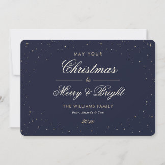 Blue Gold Starry Christmas Holiday Card