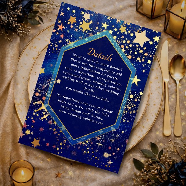 Blue gold starry night celestial magical wedding enclosure card (Creator Uploaded)