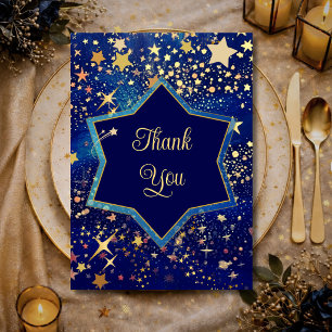 Blue gold starry night celestial magical wedding thank you card