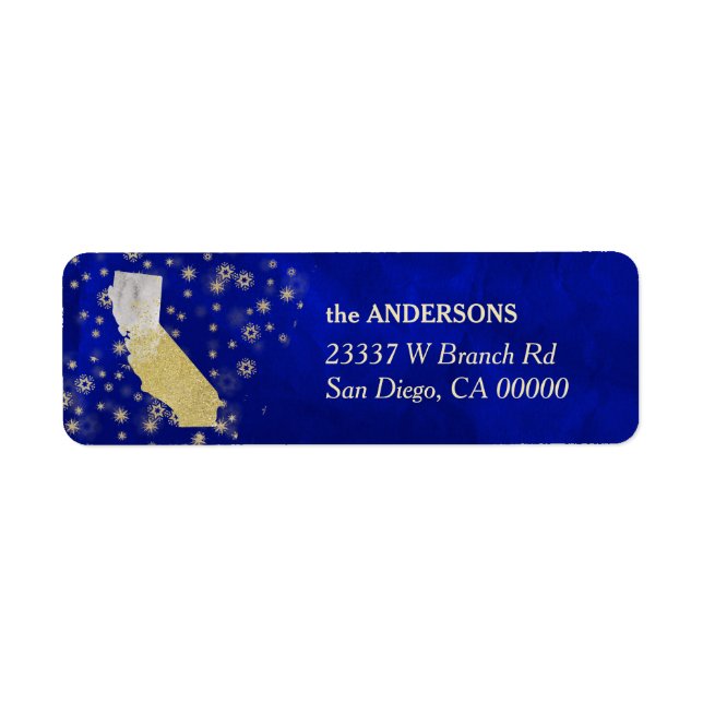 Blue Gold Stars California Adresse de retour (Devant)