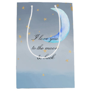 Blue Gold Stars Love You Moon Medium Gift Bag
