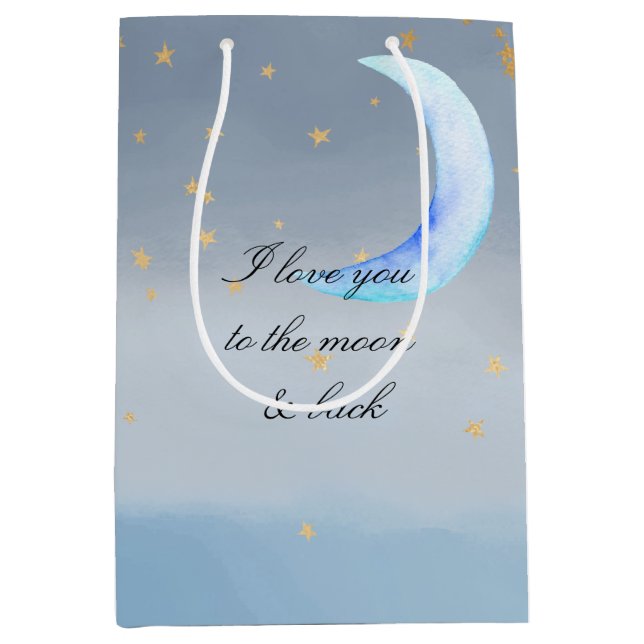 Blue Gold Stars Love You Moon Medium Gift Bag (Front)