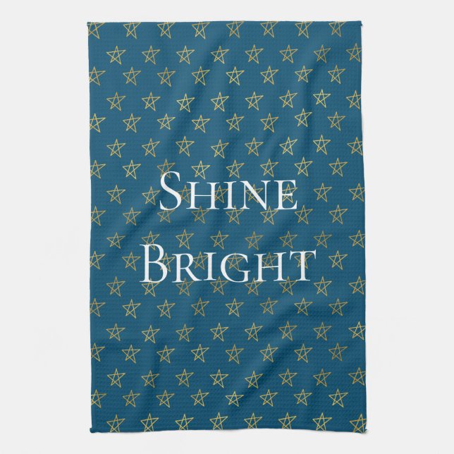 Blue Gold Stars Shine Bright Kitchen Towel (Vertical)