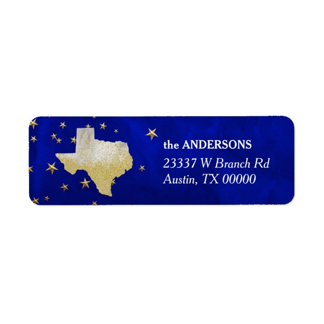 Blue Gold Stars Texas Adresse de retour (Devant)