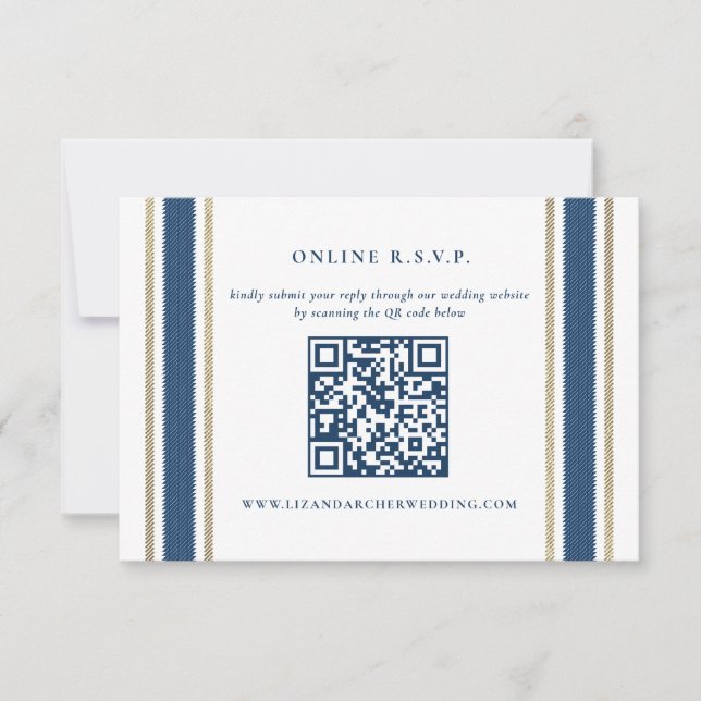 Blue Gold Stripe Nautical Wedding Online RSVP (Front)