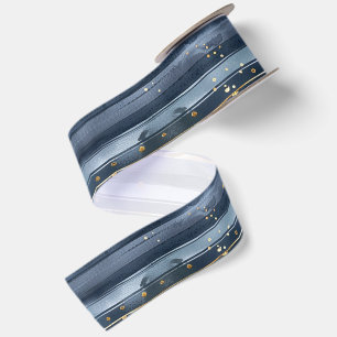 Blue Gold Stripes Dots Dreams Bridal Shower Satin Ribbon