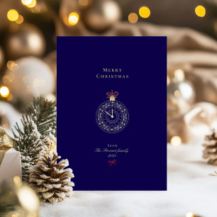 Blue & Gold Stylish Chic  Merry Christmas  Foil Holiday Card