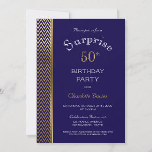 Blue Gold Surprise 50th Birthday Party Invitation