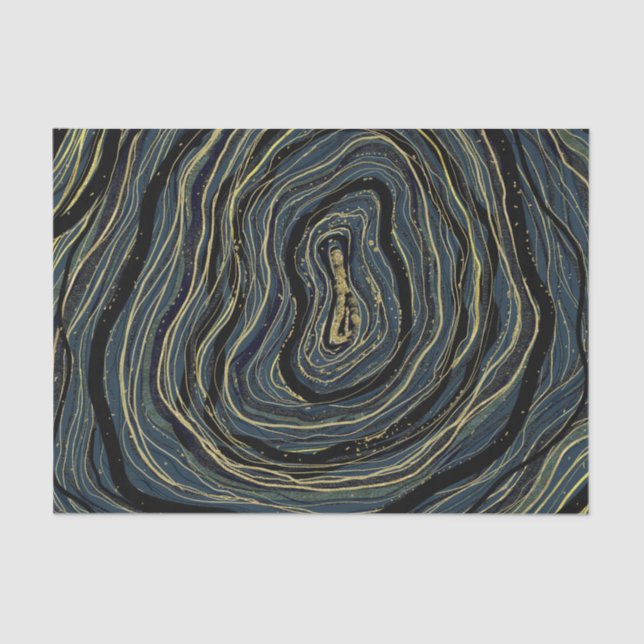 Blue Gold Swirl Glam Art Birthday Party Tissue Paper (Front)