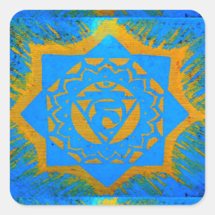 blue gold tantric symbols square sticker