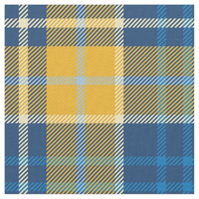 Blue & Gold Tartan Fabric (Close Up)