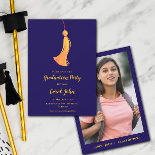 Blue Gold Tassel Cute Photo 2025 Graduation Party Invitation