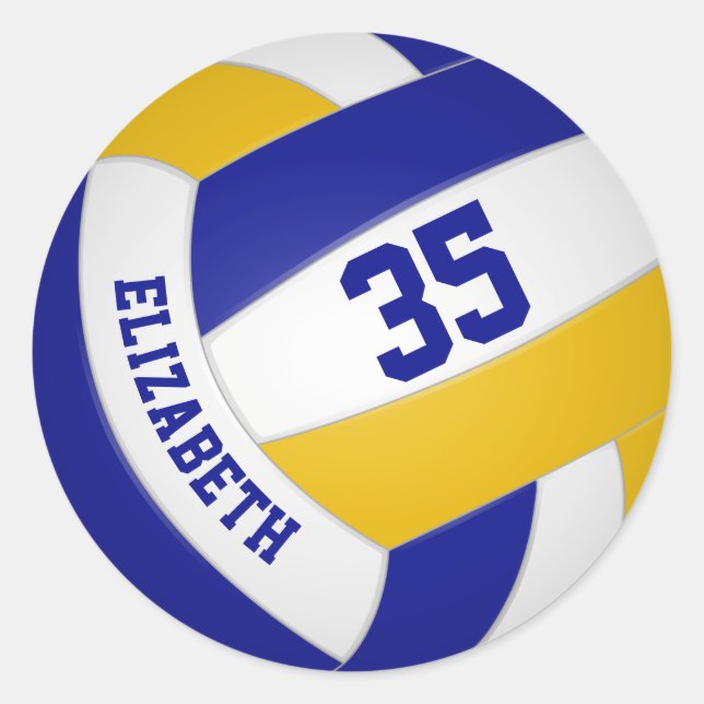 blue gold team colours boys girls volleyball classic round sticker (Front)