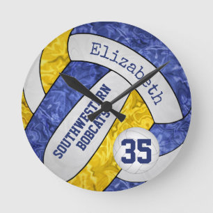 blue gold team colours girls volleyball room custo round clock