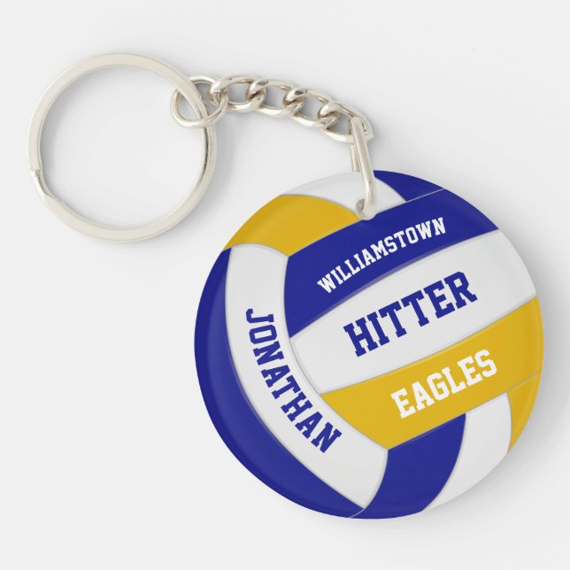 blue gold team colours personalized volleyball keychain (Front)