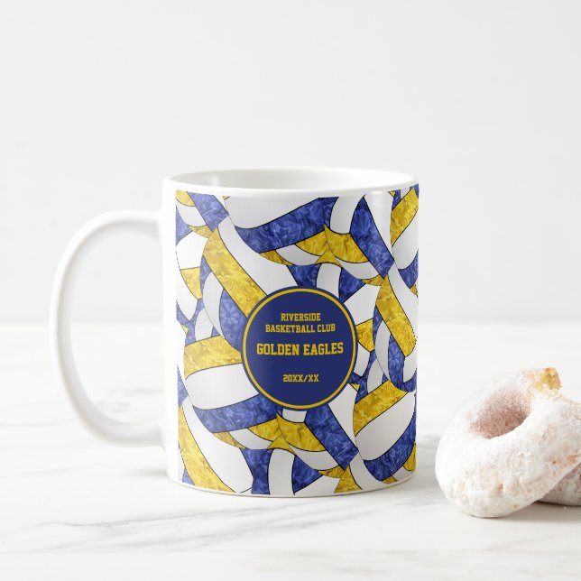blue gold team colours volleyball coach gift coffee mug (With Donut)
