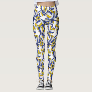 blue gold team colours volleyballs pattern leggings