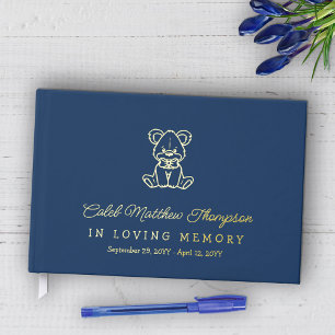 Blue Gold Teddy Bear Boy In Loving Memory Guest Book