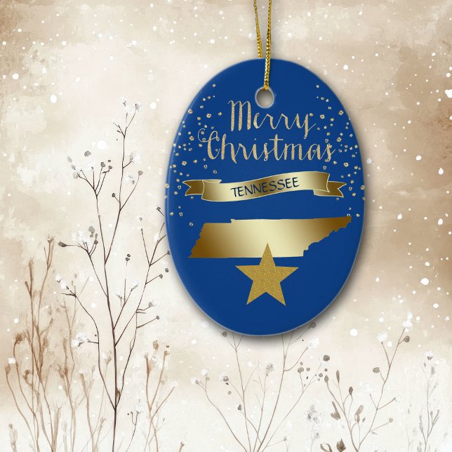 Blue Gold Tennessee Star Ceramic Ornament (Creator Uploaded)