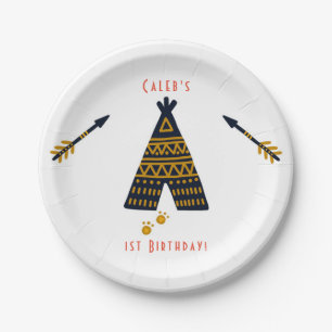Blue & Gold Tepee Boho Any Age Birthday Party Paper Plate