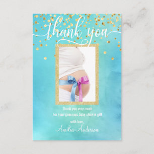 Blue Gold THANK YOU Baby Shower BOY PHOTO Card